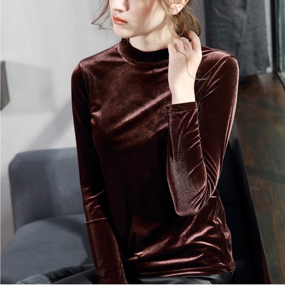 Y2K BCBG Velvet Tracksuit 3 Piece Set Jacket Mock Neck Top Pants Brown Sporty